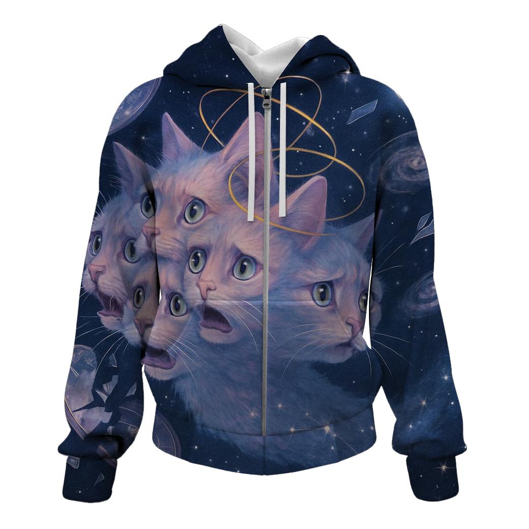 Cat Of Collapsing Timelines zip-up hoodies