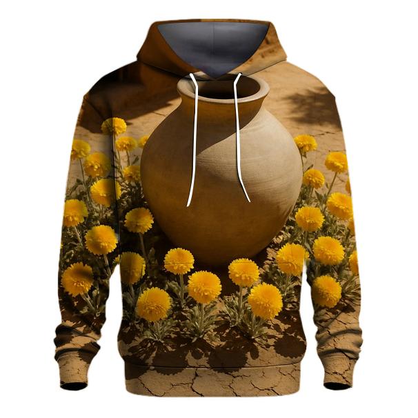 Desert Marigolds Around Clay Water Jar embroidered hoodies