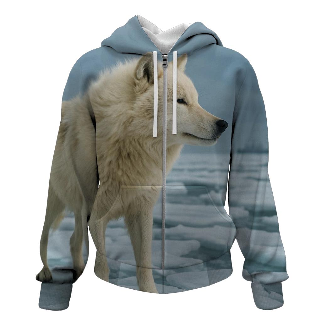 Arctic Wolf On Thawing Sea Ice heavyweight hoodies