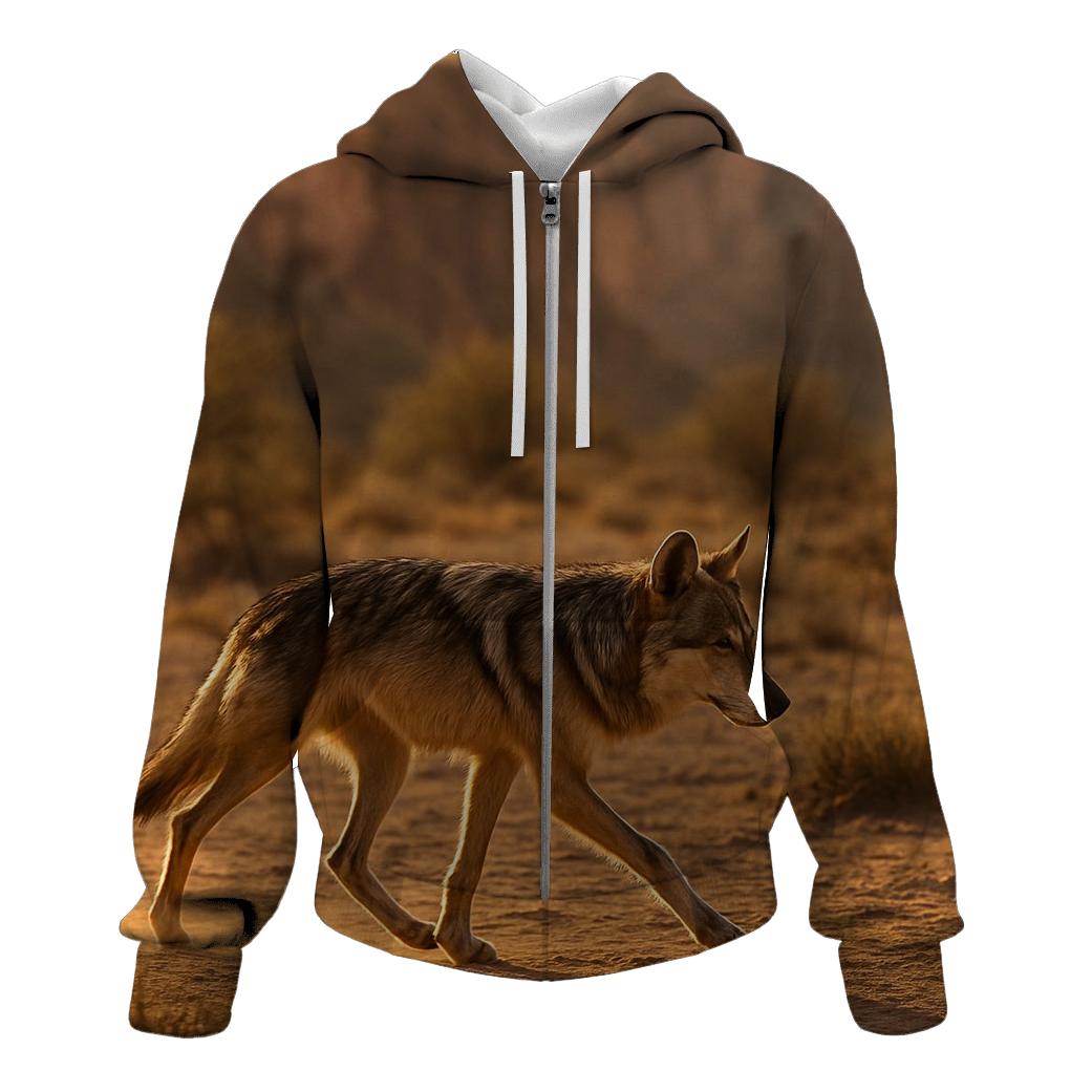 Mexican Wolf Crossing Desert Arroyo embroidered hoodies