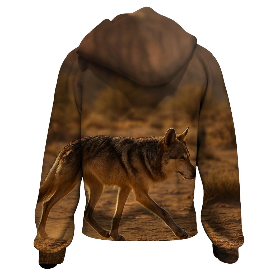 Mexican Wolf Crossing Desert Arroyo embroidered hoodies