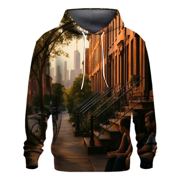 Brooklyn Brownstone Block With Distant Skyline pullover hoodies