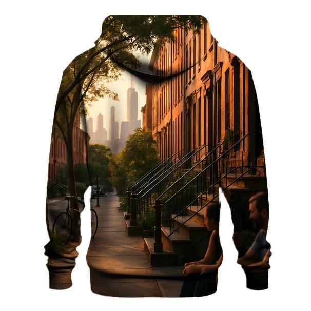 Brooklyn Brownstone Block With Distant Skyline pullover hoodies