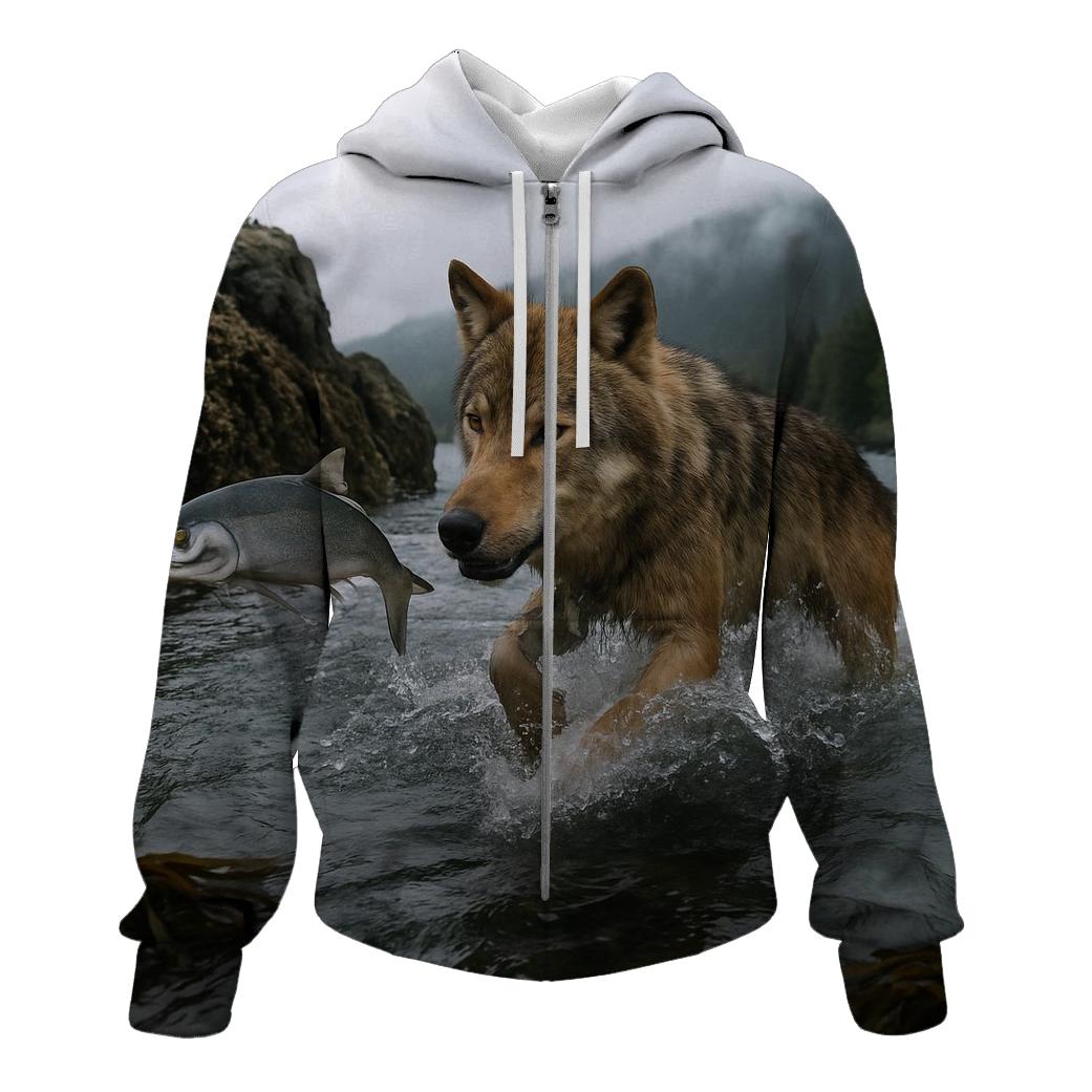 Coastal Wolf Fishing At Low Tide pullover hoodies