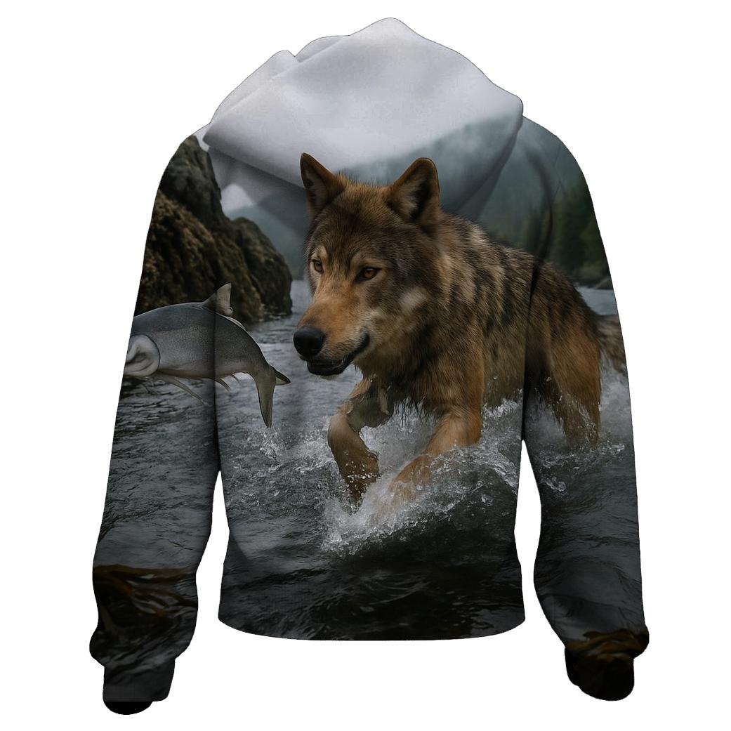 Coastal Wolf Fishing At Low Tide pullover hoodies