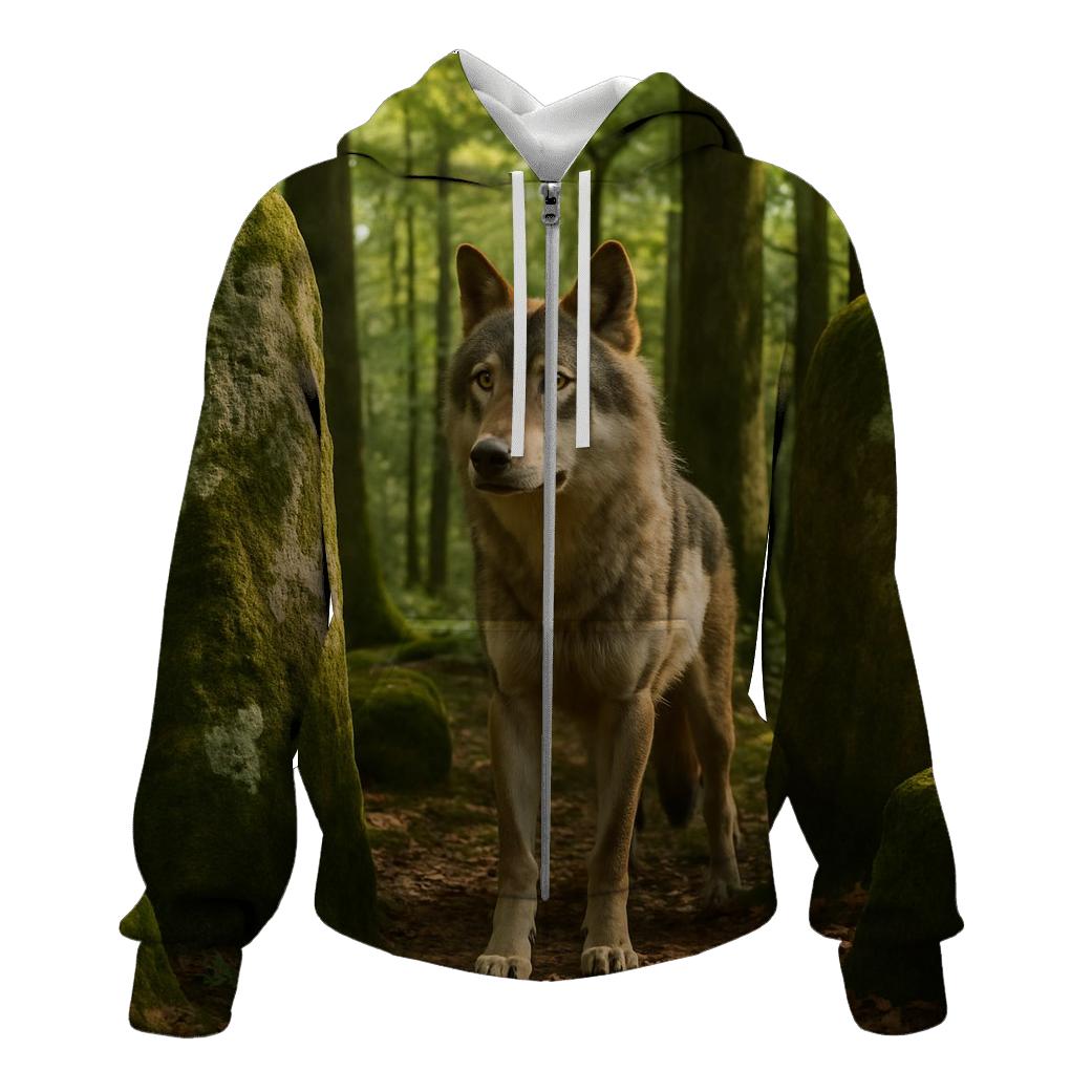 Eurasian Wolf At Ancient Forest Megaliths graphic hoodies