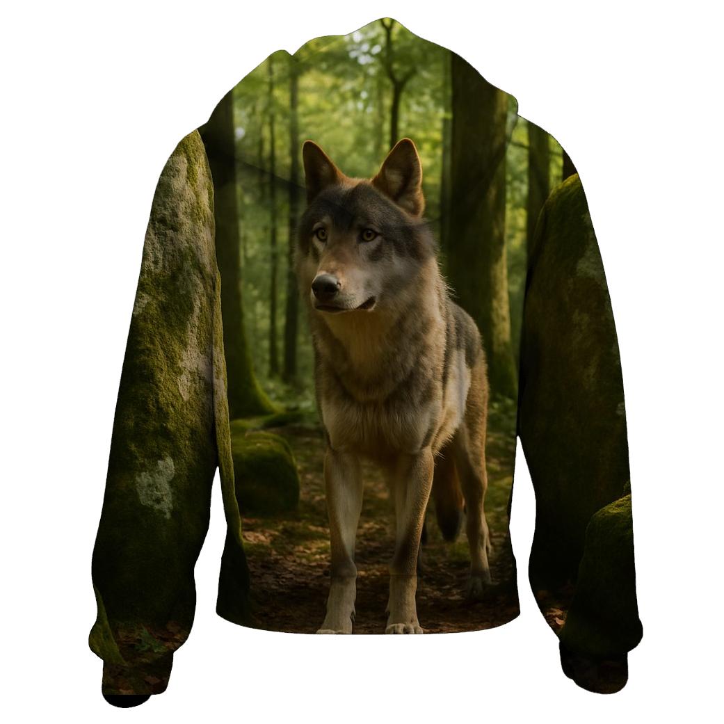 Eurasian Wolf At Ancient Forest Megaliths graphic hoodies