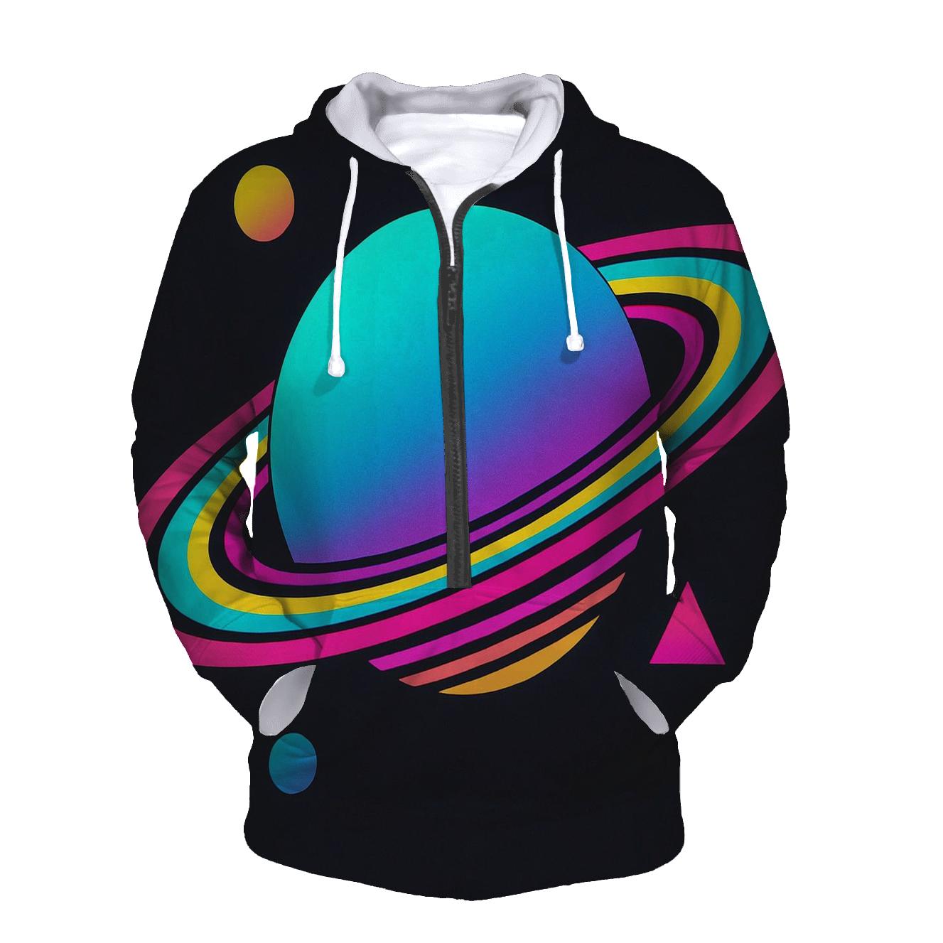Holographic Planet Rings lightweight hoodies