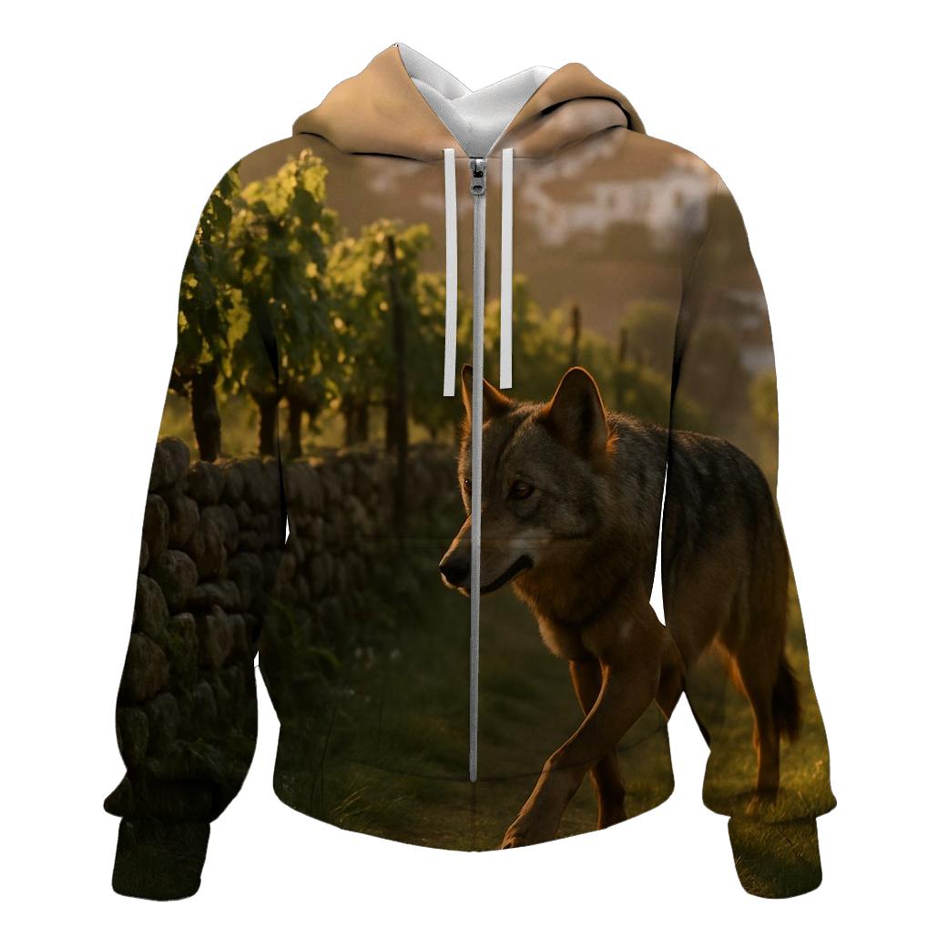 Iberian Wolf Near Terraced Vineyards designer hoodies