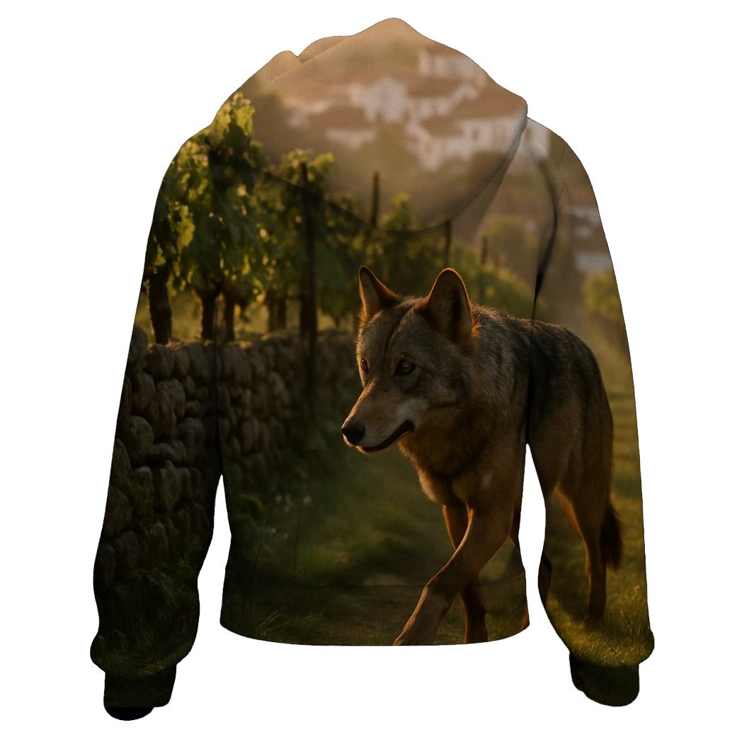 Iberian Wolf Near Terraced Vineyards designer hoodies