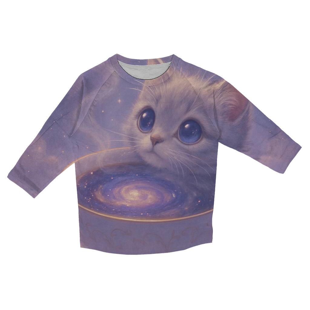 Moonlit Teacup Stargazer Cat casual three quarter sleeve shirts