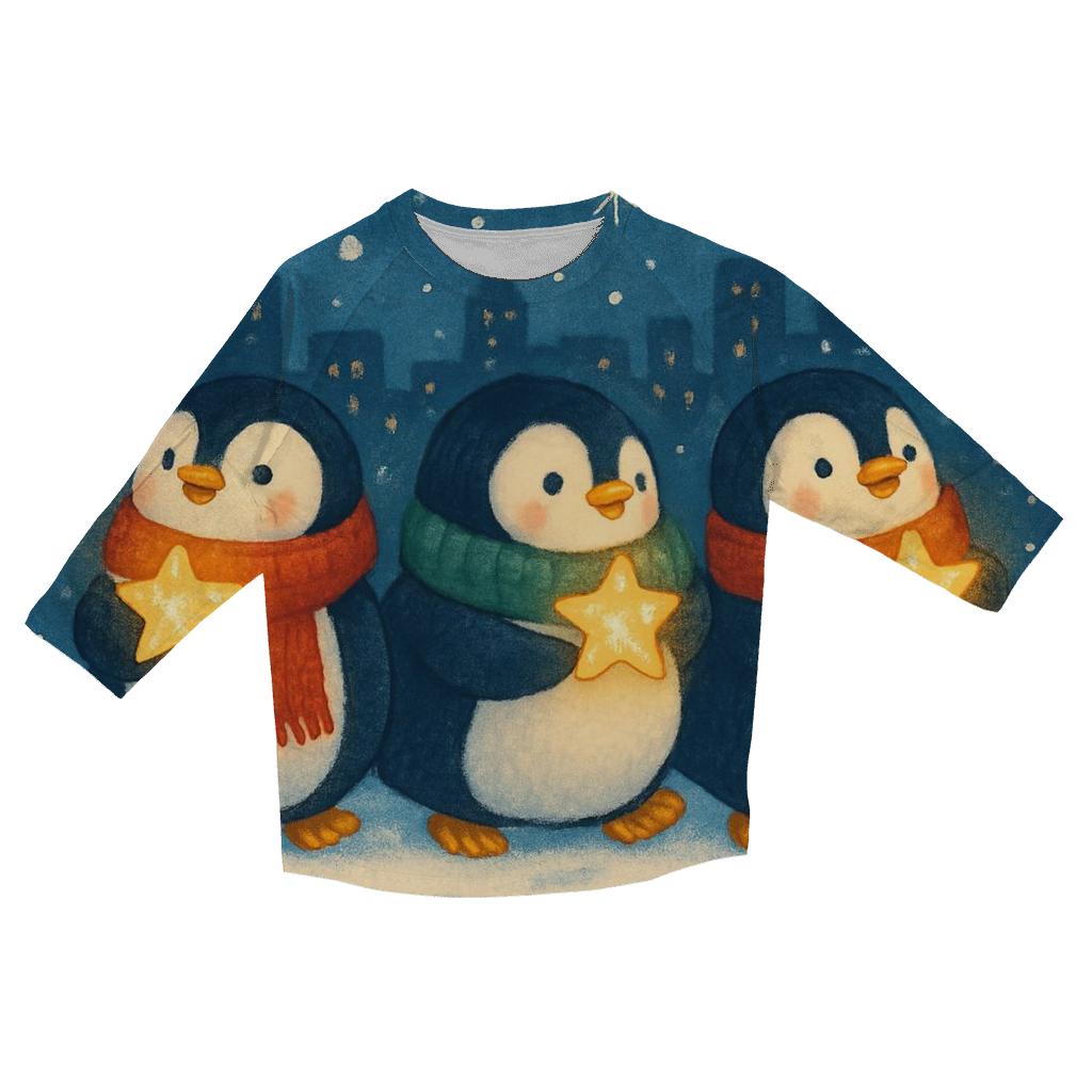 Cosmic Caroling Penguins Parade stylish quarter sleeve tops