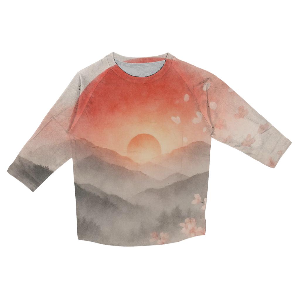 Japanese Flag Misty Mountain Double Exposure stylish quarter sleeve tops
