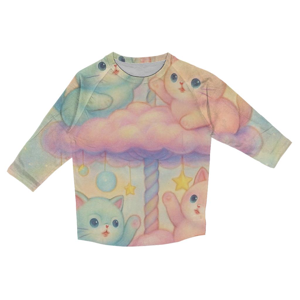 Pastel Carousel Cloud Kittens cotton quarter sleeve shirts