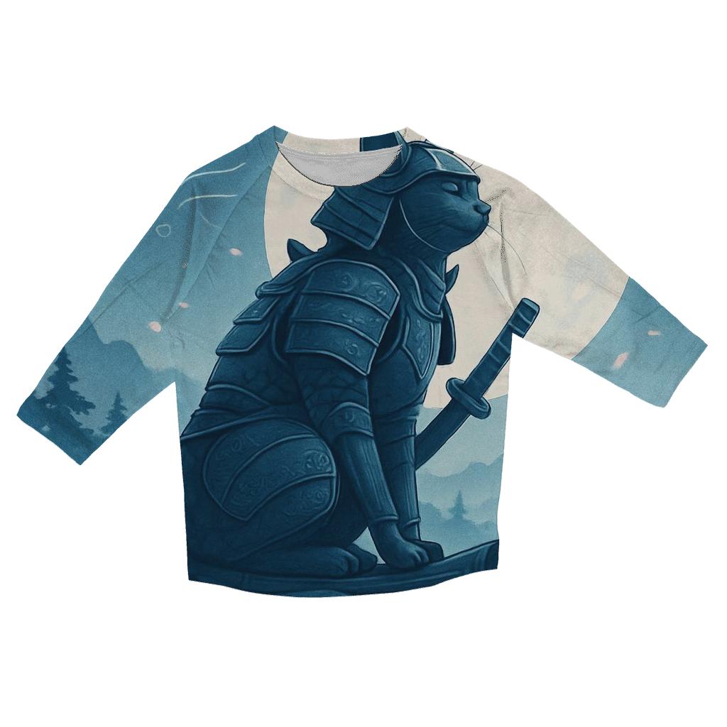 Moonlit Samurai Temple Cat custom 3/4 sleeve shirts