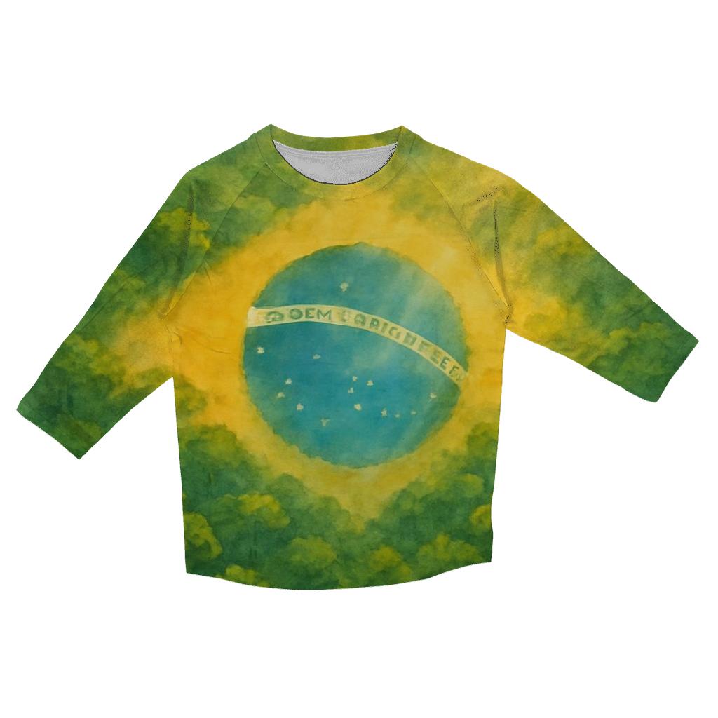 Brazilian Flag Rainforest Watercolor Reverie trendy 3/4 sleeve tops