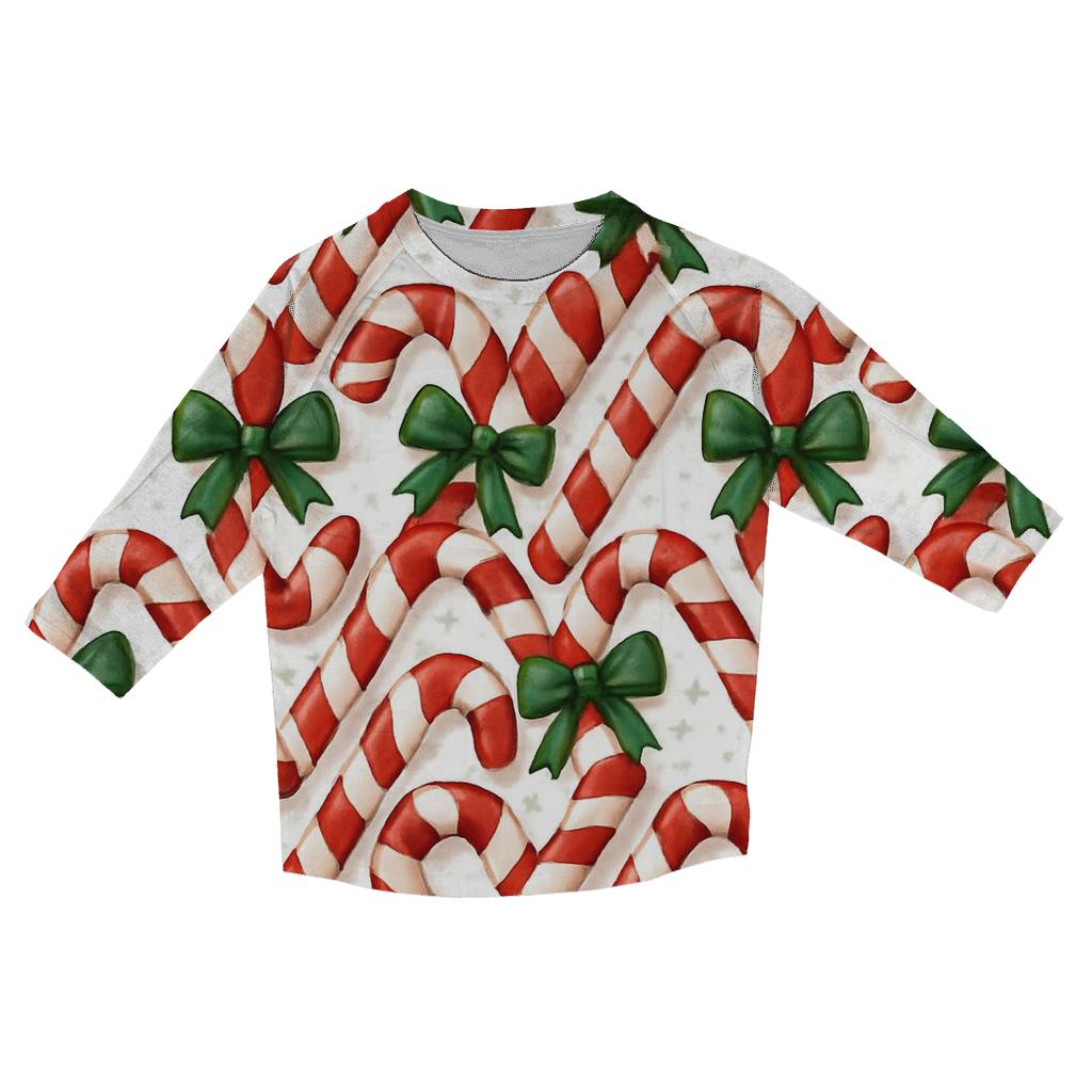Candy Cane Chevron On Snow White designer 3/4 sleeve blouses