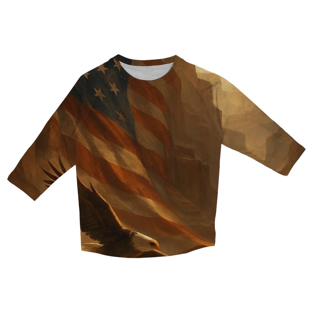 Wings Of Liberty Over Canyon Red casual three quarter sleeve shirts