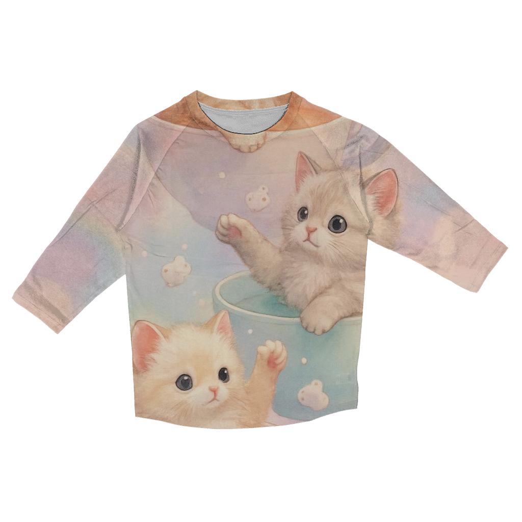 Pastel Dream Tea Party Kittens casual three quarter sleeve shirts