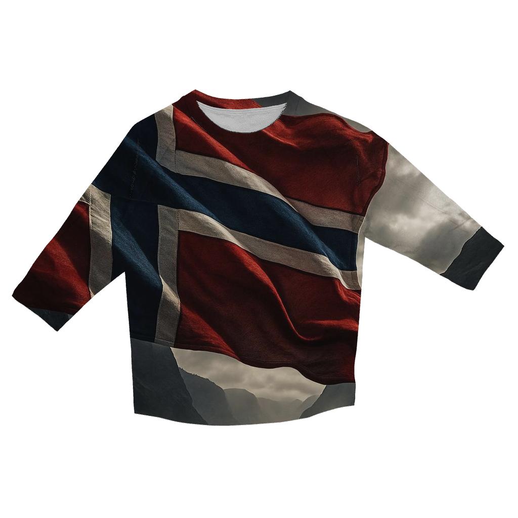 Norwegian Flag Fjord Storm Realistic Fabric personalized 3/4 sleeve tees