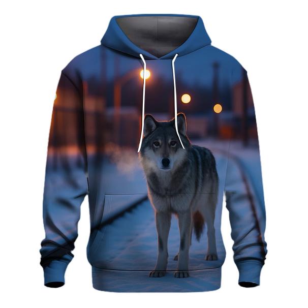 Urban Edge Wolf On Frozen Rail Line hoodies fashion