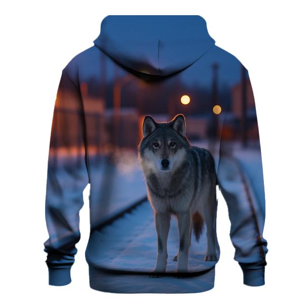 Urban Edge Wolf On Frozen Rail Line hoodies fashion