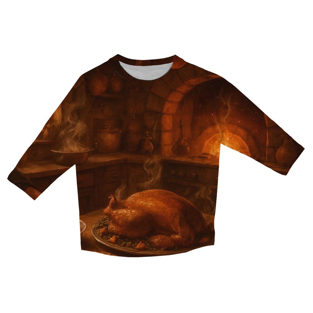 Golden Hearth Kitchen Feast printed three quarter sleeve shirts