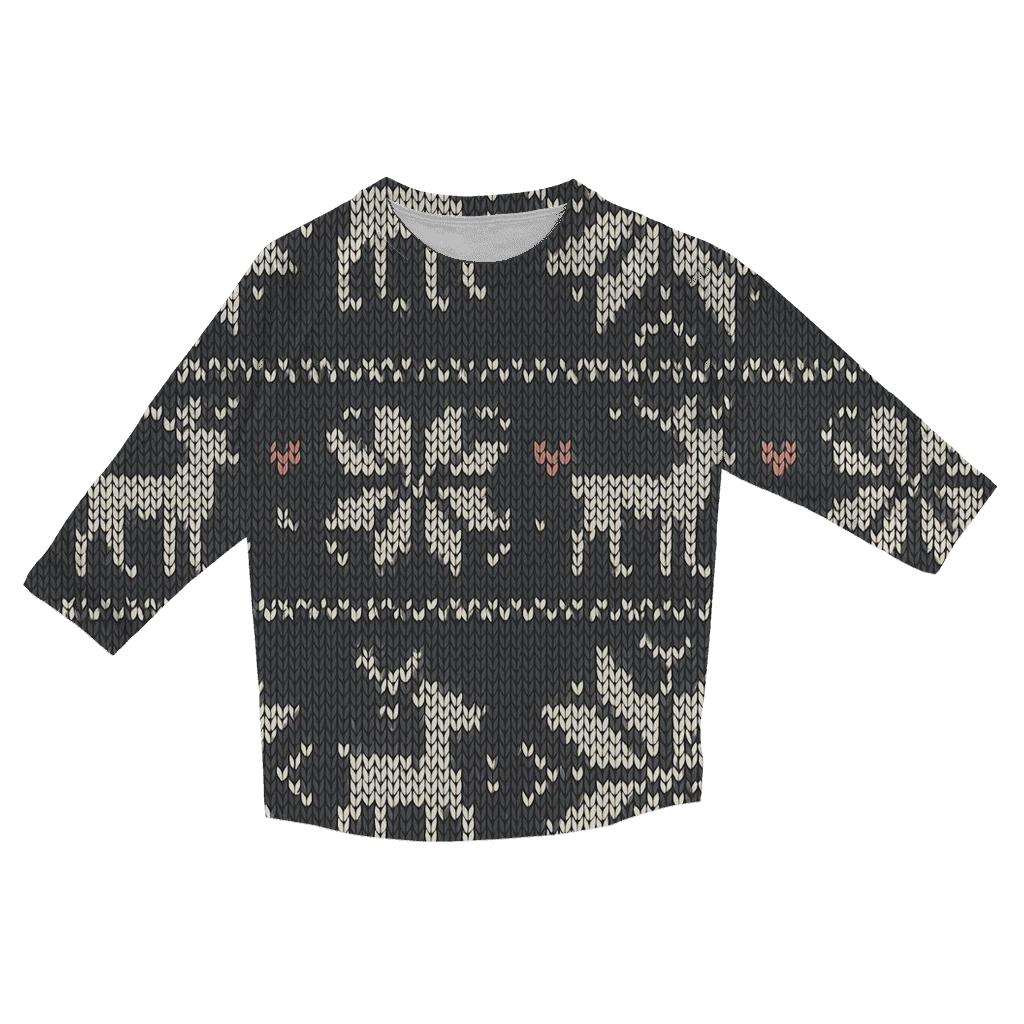 Nordic Knit Snowflake Stripe On Charcoal trendy 3/4 sleeve tops