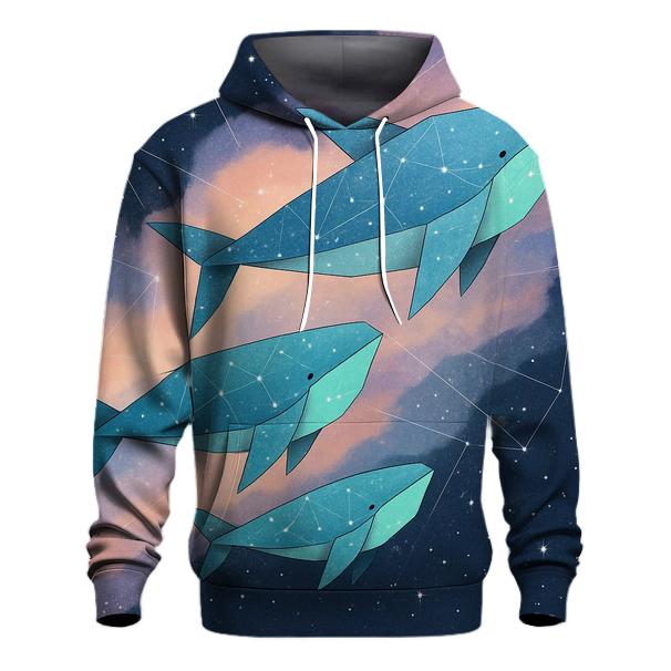 Cosmic Origami Whales embroidered hoodies
