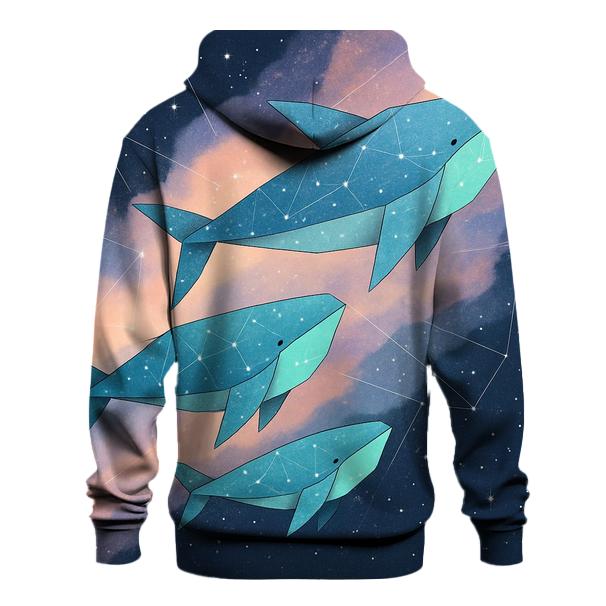 Cosmic Origami Whales embroidered hoodies