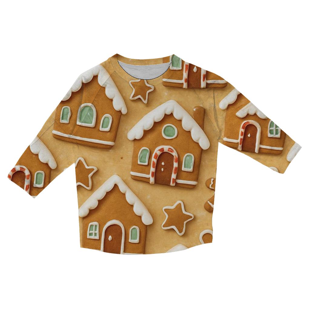 Gingerbread Village Scatter On Icing Beige printed three quarter sleeve shirts