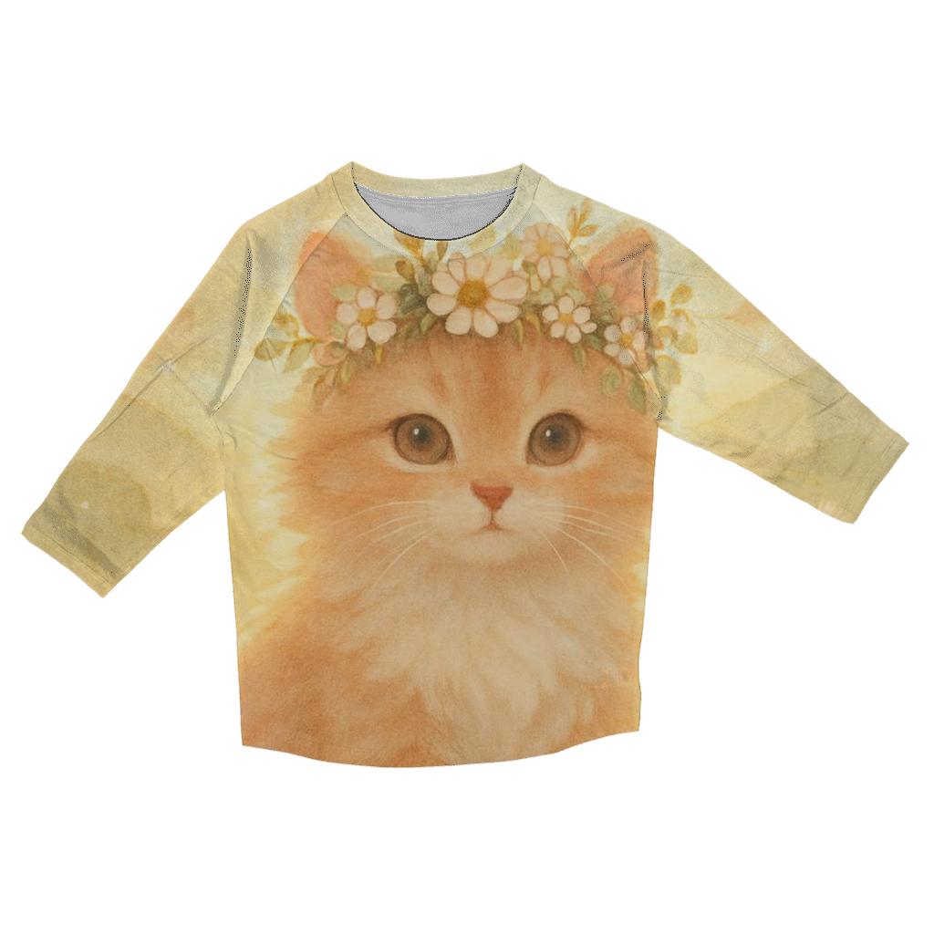 Sunrise Meadow Flower Crown Cat designer 3/4 sleeve blouses