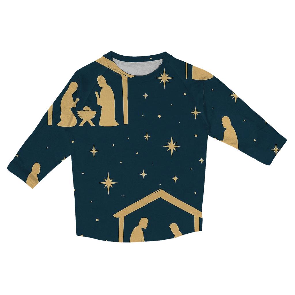Holy Night Nativity Silhouettes On Midnight Blue cotton quarter sleeve shirts