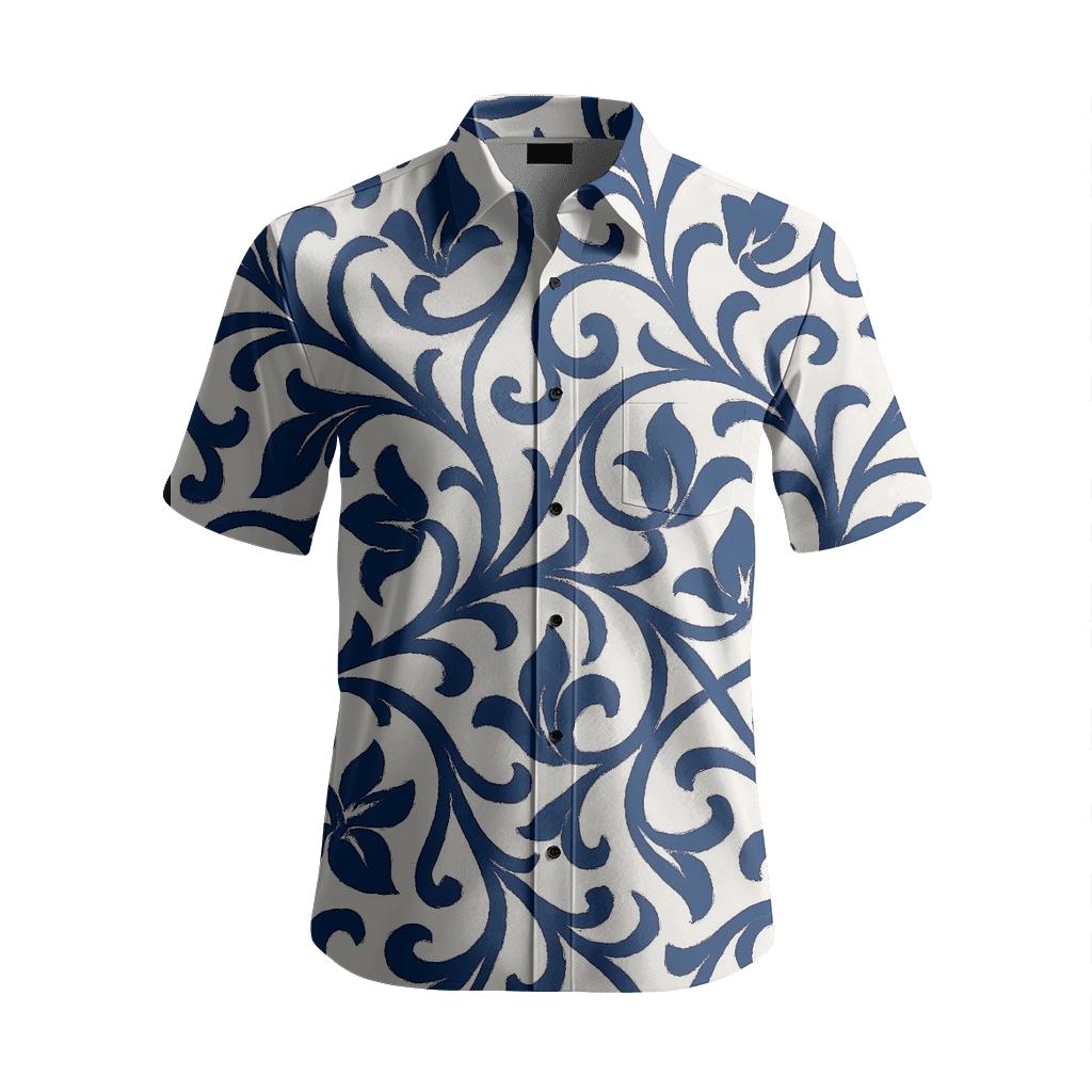 Modern Indigo Arabesque Scroll branded embroidered shirts