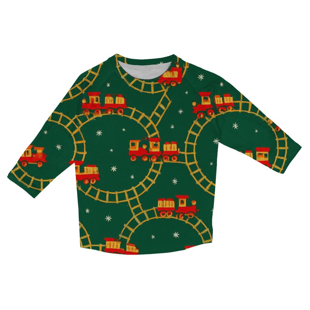 Toy Train Garland Loop On Pine Green custom 3/4 sleeve shirts