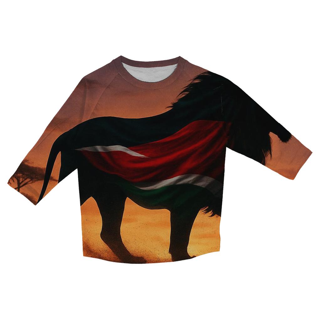 Kenyan Flag Savannah Lion Silhouette Overlay printed three quarter sleeve shirts