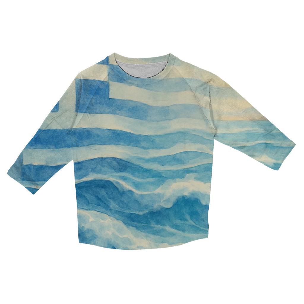 Greek Flag Aegean Wave Watercolor Fusion stylish quarter sleeve tops