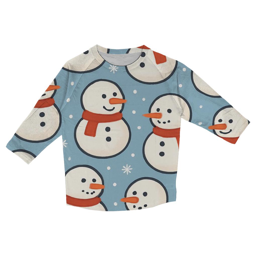Snowman Polka Parade On Soft Blue casual three quarter sleeve shirts