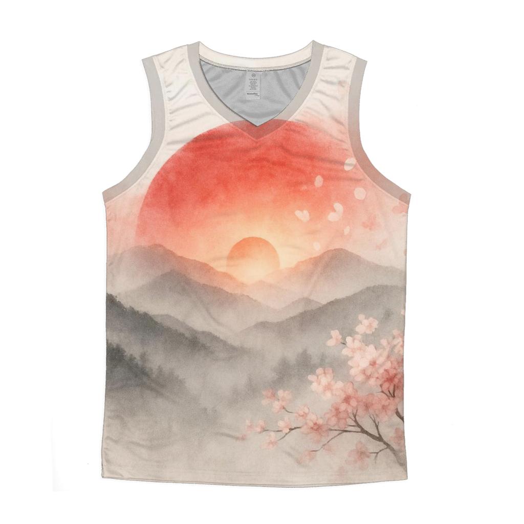 Japanese Flag Misty Mountain Double Exposure sports performance tank tops