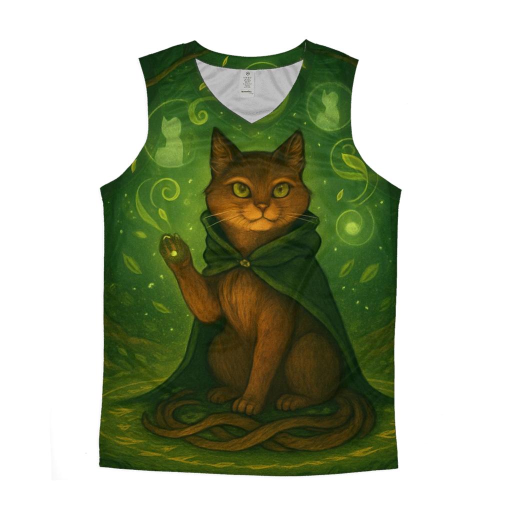 Forest Druid Cat Circle graphic print tank tops