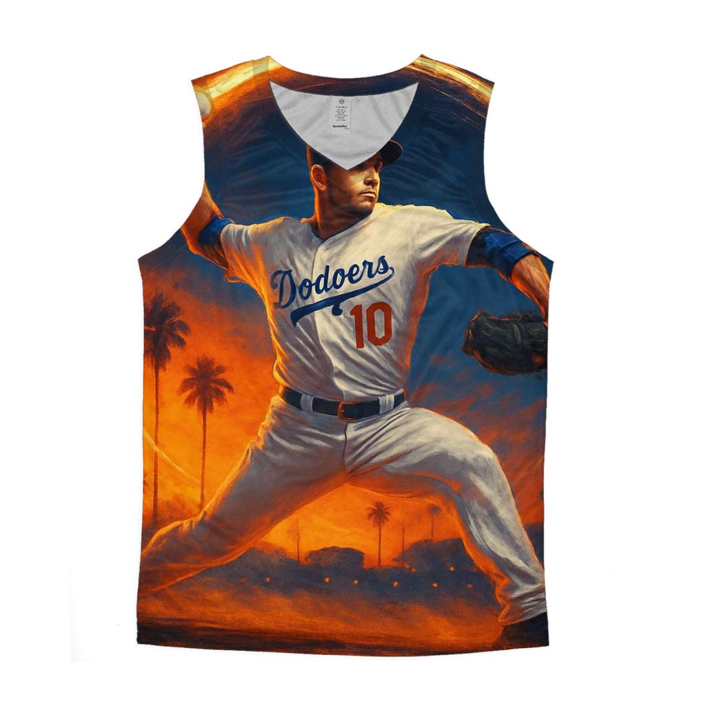 Sunset Halo Dodgers Pitcher Arc graphic print tank tops