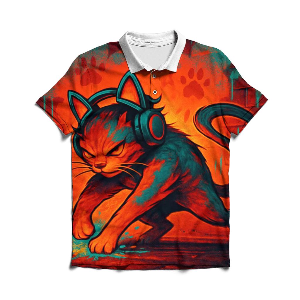 Graffiti Alley Rhythm Cat designer slim fit polos