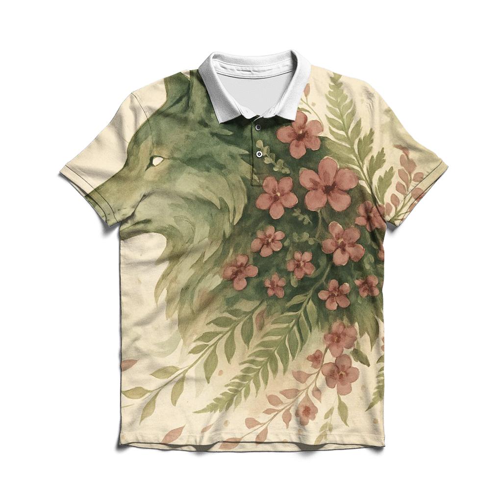 Forest Spirit Wolf Bloom classic pique polos