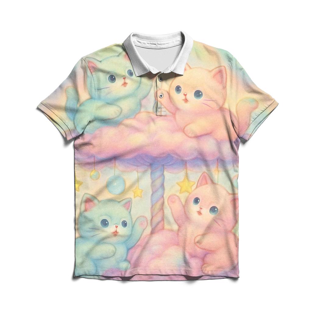 Pastel Carousel Cloud Kittens casual sports polo shirts