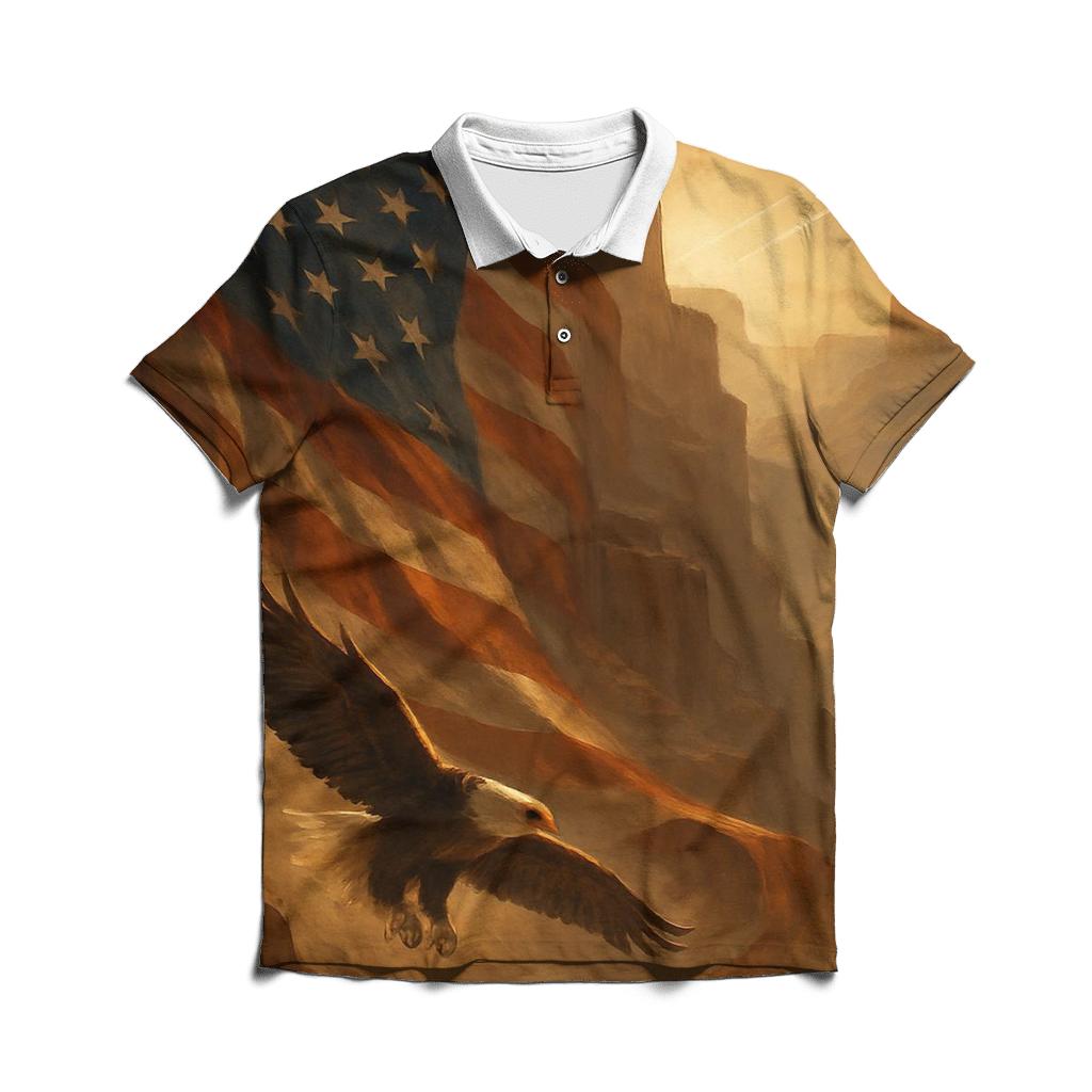 Wings Of Liberty Over Canyon Red stylish collar polo tees