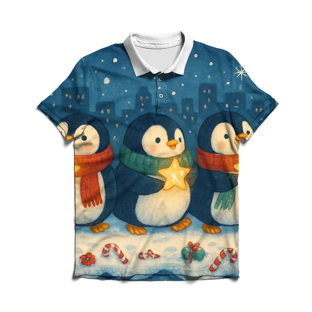 Cosmic Caroling Penguins Parade classic pique polos