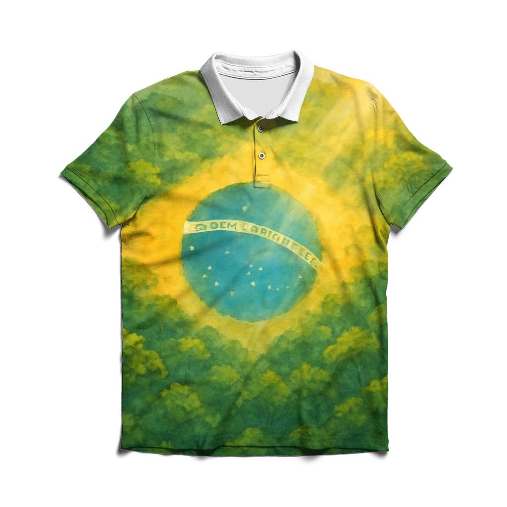 Brazilian Flag Rainforest Watercolor Reverie casual sports polo shirts