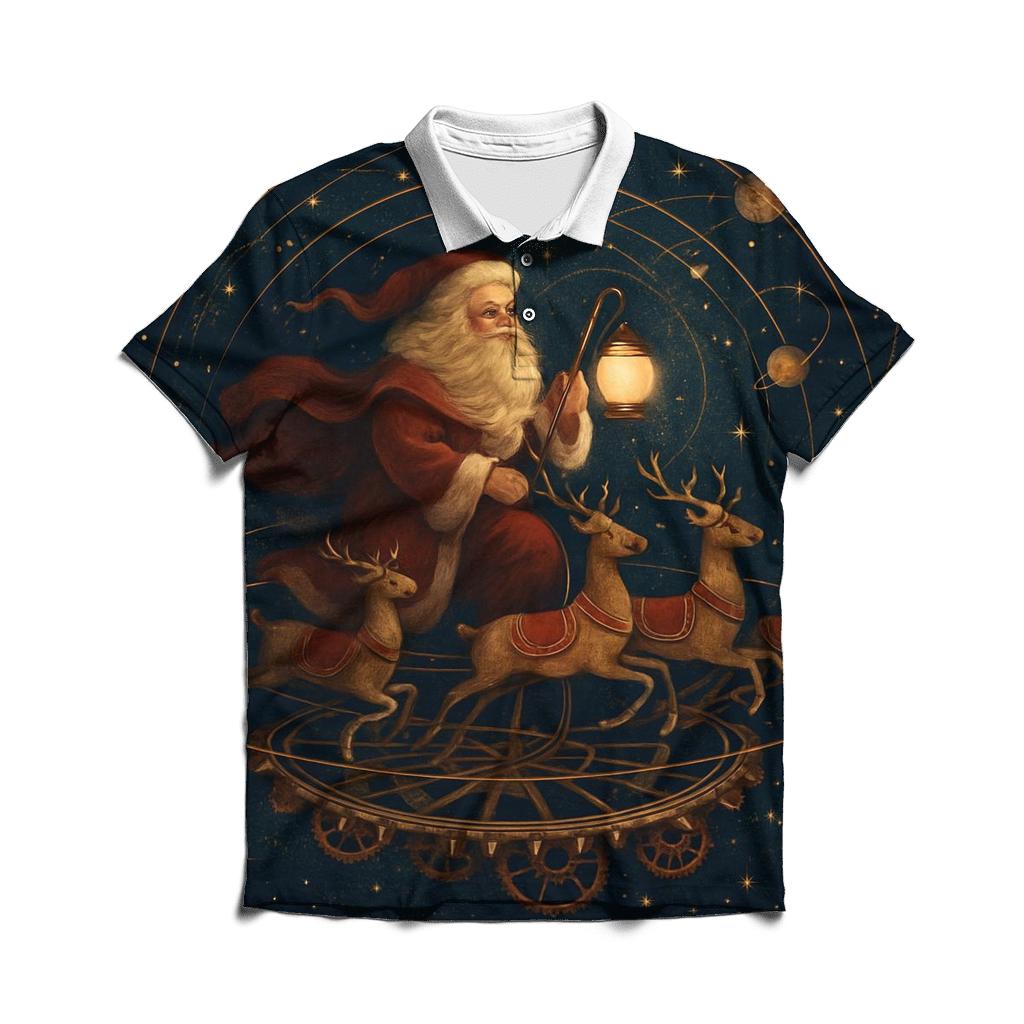 Celestial Storybook Santa Carousel casual sports polo shirts