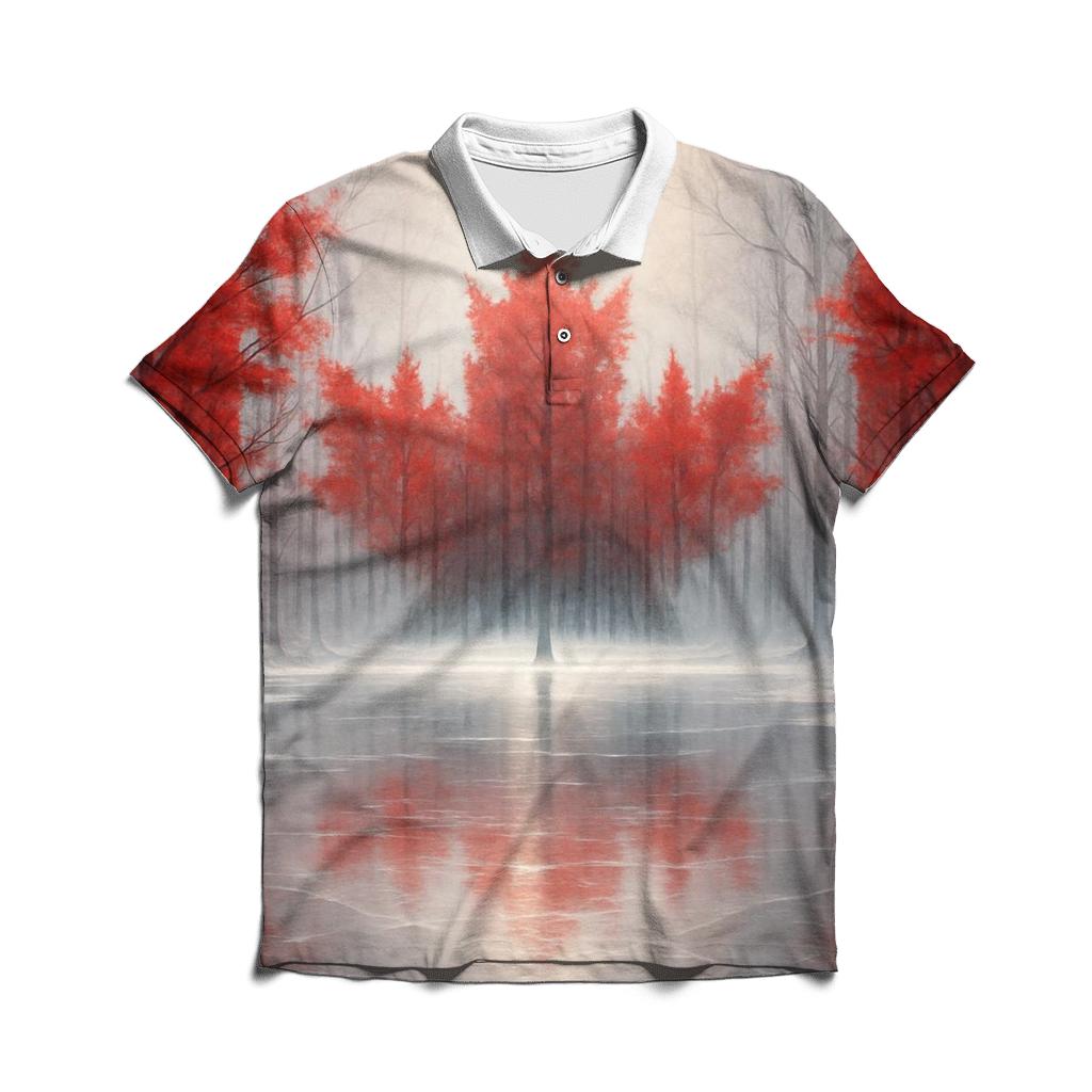 Canadian Flag Frozen Forest Double Exposure stylish collar polo tees
