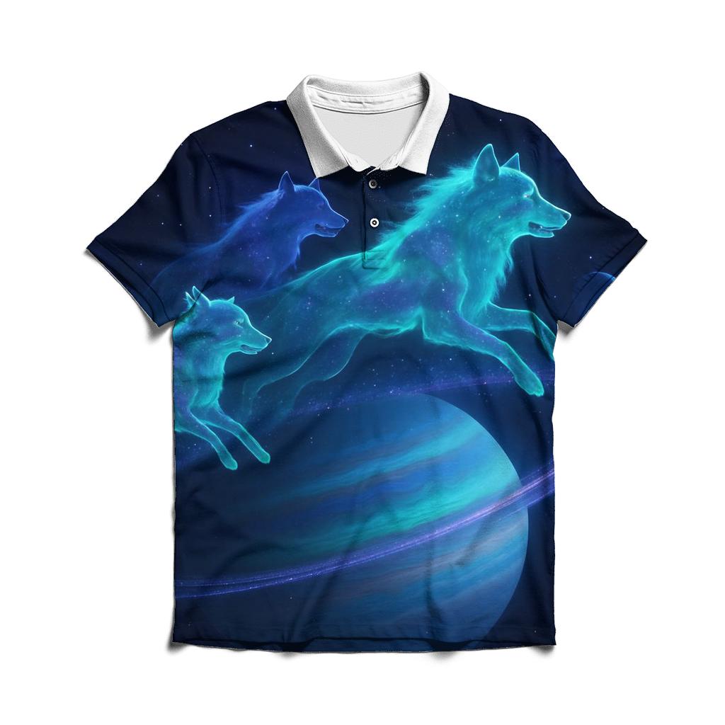 Orbiting Wolves Of The Aurora Ring custom polo shirts